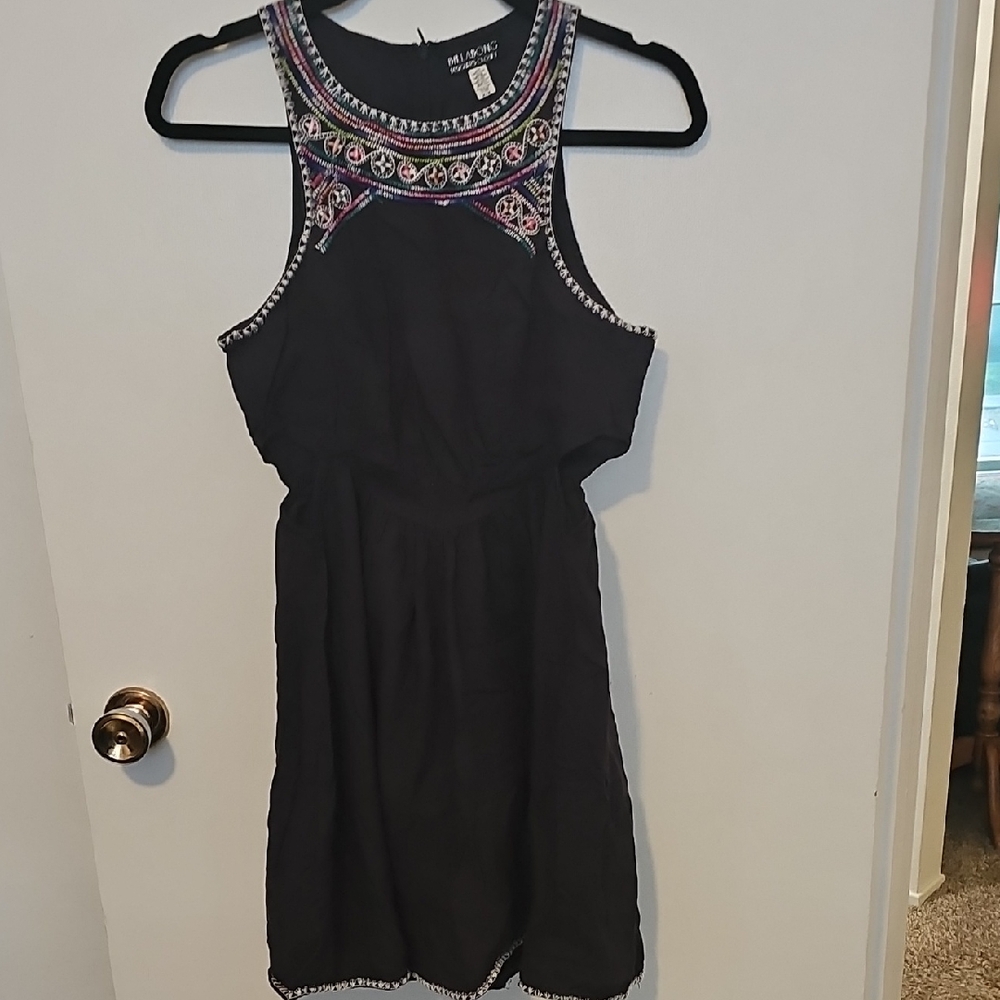 Billabong Black Mini Dress with Vibrant Embroidery
